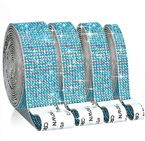EANLOLY Selbstklebende Kristall Strass Diamant Band DIY Dekoration Aufkleber,für Kunsthandwerk, DIY Event Auto Telefon Dekoration,deko torte(Blue 4 x self-adhesive crystal rhinestones)