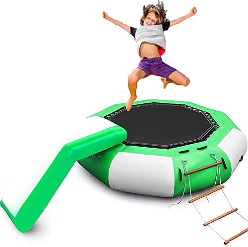 Inflatable Water Trampoline with Inflatable Slide Adult Child Round Floating Bounce Platform Water Toys for Lake, Sea, Pool,2.5M