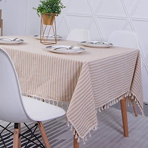 Novetec Tischdecke Rechteckige Baumwolle Leinen Tischtuch Abwischbar Ölbeständig Fleckschutz Tischdecken Pflegeleicht für Drinnen Draussen Garten Esszimmer Party und Festen 140x220