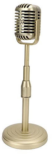Fydun Microphone Prop, Vintage Simulation with Stable Base and Support Rod, Retro Style Mic Prop Set for Photography, Gold