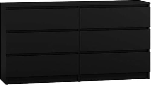 CDF Kommode Schwarz mit 6 Schubladen 40 cm Tief Komodenschrank Komode für Wohnzimmer Schlafzimmer Schubladenschrank Malm Kommode viel Stauraum Geeignet Organizer Kleidung 138 cm Breite Modern Look