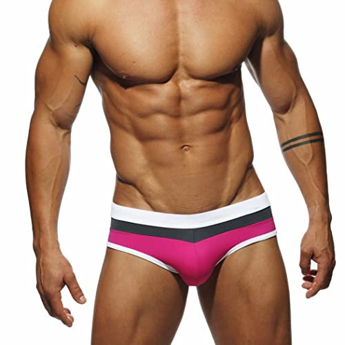 RQPYQF Costume da Bagno Uomo, Costume Slip Nuoto Mare e Piscina Uomo Swimming Brief Coulisse Regolabile YK09 (Rosso Rosa, XL)