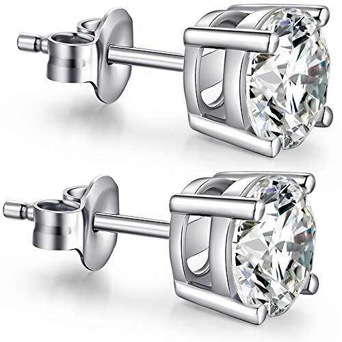 ZDaoBen Boucles d'oreilles à Tige Zirconium Argent Sterling 925 Imitation Diamant Hypoallergéniques Rondes Carrées Cartilage Bijoux de Piercing Cadeaux pour Femmes Hommes 4-8 mm
