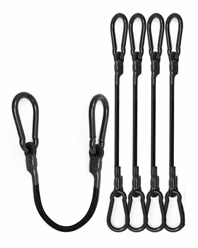 24 Outdoor Carabiner Elastic Lanyards with Max Break Strength of 190 lbs, Black Elastic Straps with Upgraded Carabiner Hooks for Luggage, Cargo, Wheelbarrows,