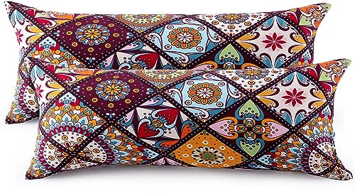 ATsense 2er Set Kissenbezug 40 x 145 cm, 2 Stück - 100% Baumwolle, Bunt Kopfkissenbezug mit Reißverschluss, Superweicher Premium und Hypoallergen, ÖkoTex Super Bequemer Kissenhülle(Böhmen,Paisley)