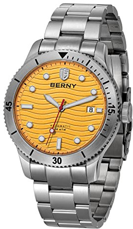 BERNY Relojes Sumergibles Masculinos Relojes Mecánicos Automáticos Zafiro 20ATM Relojes Deportivos Impermeables Fecha Apertura C3 Súper Luminoso Relojes De Natación Sumergible