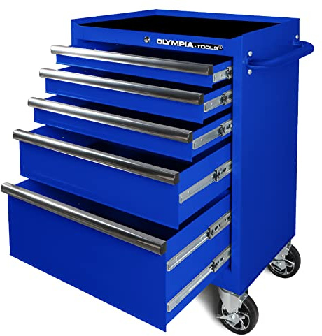 Olympia Tools 5-Drawer Tool Chest, 27-Inch Rolling Metal Tool Storage Cabinet with Casters, Locking System, Drawer Liner, 600 lbs Load Capacity, Blue