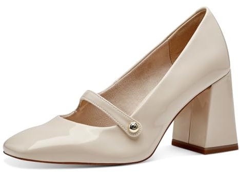 Tamaris Damen Pumps mit Riemchen Vegan Blockabsatz; IVORY/beige; 38
