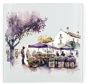 Dessous de plat en verre Lavande - Résistant à la chaleur - Multi-usage - Antidérapant - Pour casseroles chaudes, poêles, repose-cuillères, sous-verres pour cuisine et salle à manger - 20 x 20 cm
