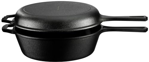 Navaris Cast Iron Casserole Dish Pot with Handle 3.4L / 26.4cm (3.6QT / 10.4) - Dutch Oven for Bread Making - Pre-Seasoned Cast Iron Pot with Frying Pan Lid