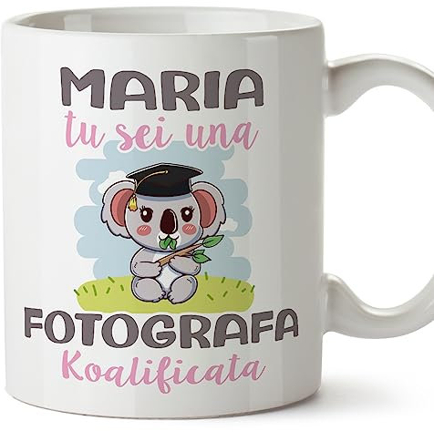 Mugffins Tazza Personalizzata in ceramica per FOTOGRAFA donna 11 oz / 350 ml - In italiano - Koalificati Personalizzati - Idea regalo per compleanno, anniversario, natale, laurea