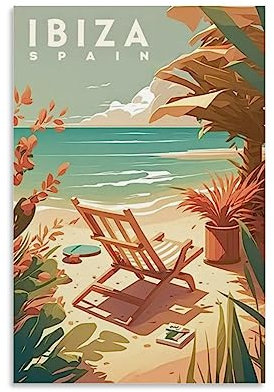 Ibiza Spanien Vintage Reiseposter Strand 20 x 30 cm Wandkunstdruck Leinwand Kunst Poster Moderne Familie Schlafzimmer Dekor Poster