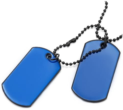 COOLSTEELANDBEYOND Zwei Stücke Herren Dog Tag Anhänger mit Blau Emaille und 69cm Stahl Kugelkette