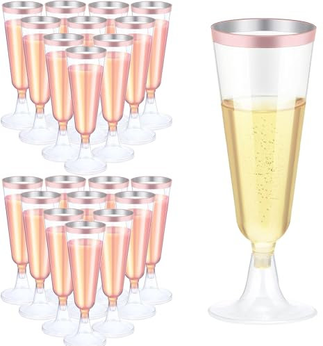 LWAIX Copas de Cava Copas de Champán de Plástico 160 ml Copas Reutilizables Copa Plastico para Fiestas Bodas Cumpleaños y Picnics 27Pcs (Oro Rosa)
