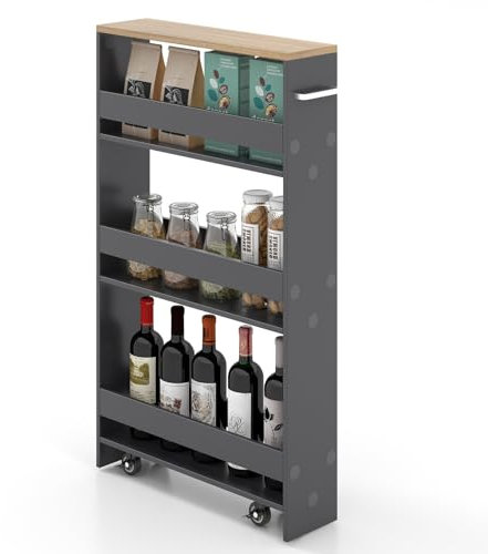 GOPLUS Chariot de Rangement de Cuisine à 4 Niveaux, 4 roulettes 360°, Étagère de Cuisine Polyvalente avec Poignée Latérale, pour Cuisine/Salle de Bain/Salon (Gris)