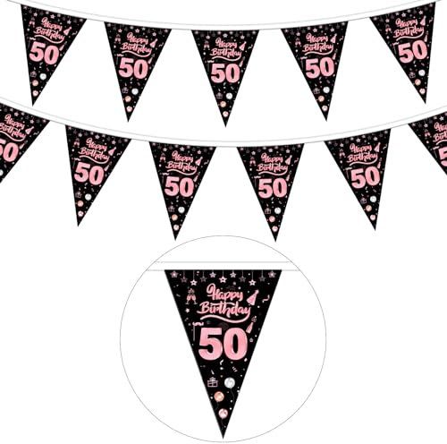 GoldRock 50. Geburtstag Girlande Rosegold für Frauen und Männer - Wimpelkette, Banner, Geburtstagsdeko