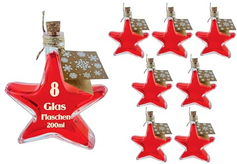 slkfactory 8 x 200 ml Stern Flaschen Glasflaschen Likörflaschen Schnapsflaschen Weihnachtsflaschen Weihnachten (8 x 200 ml)