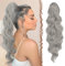 FESHFEN Pferdeschwanz Haarteil Haarverlängerung mit Kordelzug Pferdeschwanz Verlängerung Synthetik Wellig Locken Haarteil Silber Grau Ponytail Extension für Frauen 60cm