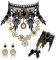 DUOLAM Steampunk Accessoires Gothic Damen: 3 Stück Schmuck Zahnräder Steampunk Halskette Set Spitze Vintage Anhänger Frauen Choker Ohrringe Armbänder für Cosplay Halloween Karneval Kostüm Maskerade
