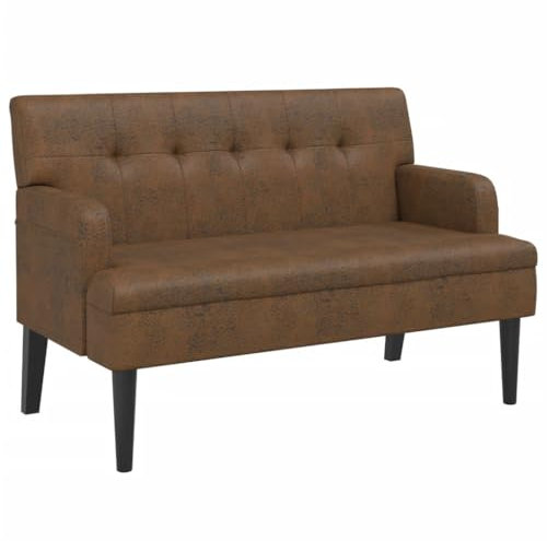 vidaXL Sitzbank, Bank Polsterbank mit Rückenlehne, Bettbank mit Holzbeinen, Flurbank Ottomane für Wohnzimmer Büro, Modern, Braun Wildleder-Optik