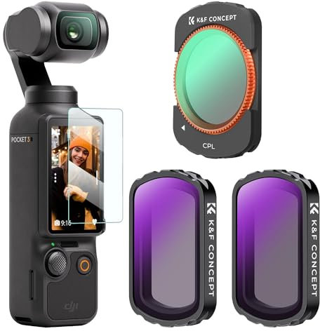 K&F Concept OSMO Pocket 3 Filtersets,3er Pack Magnetischer Polfilter(CPL),ND4, ND8 Filter kompatibel mit DJI OSMO Pocket 3 (Aluminiumrahmen)