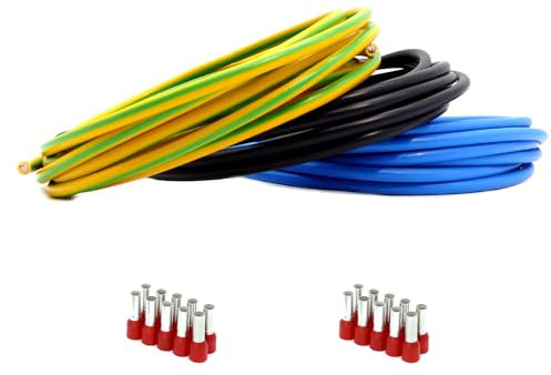Event-Kabel&more-Set Verdrahtungssatz 3m schwarz, 1m blau, 1m grün/gelb Aderleitung flexibel H07V-K 10 mm² inkl. Aderendhülsen 10mm2 für Zählerschrank Verteilung (Set 3m/1m/1m 20AEH)