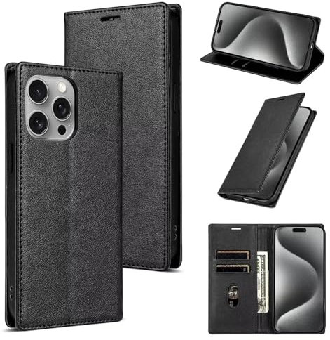 Beajew Handyhülle für Moto E20/E30/E40, PU Leder Handyhülle [Stand Feature] [Kartenfachr] [Magnetic Closure Snap] [Premium PU Leder] Klappbar Flip Case,stoßfest-Schwarz