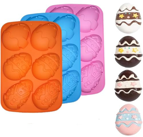 NPEX 3 Stück Ostereier Backform Kuchenform Ostern Silikonform für Ostereier 3D Seifenform Silikon Osterei Backform Form Tablett für Schokolade Süßigkeiten Badebombe Osterdeko