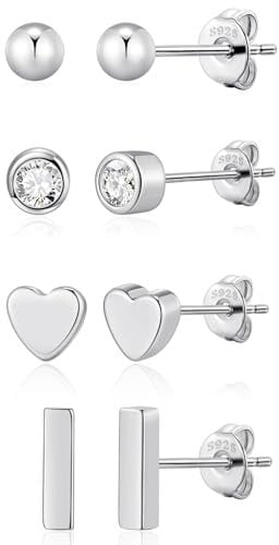 VEEDOFA Sterling Silver Stud Earrings, Silver Stud Earrings for Women Hypoallergenic, Small Stud Earrings for Women Gifts