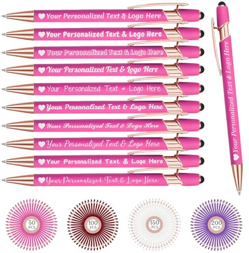 STREADVE Kugelschreiber mit Gravur 10 Kugelschreiber Personalisiert Logo Name Stift Personalisierte Kuli Dankeschön Geschenk Hochwertig für Hochzeit Geburtstag Frauen, Rosa