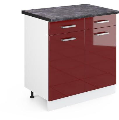 Vicco Küchenunterschrank R-Line, Bordeaux Hochglanz/Weiß, 80 cm, AP Anthrazit