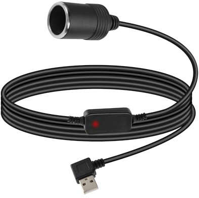 RIIEYOCA USB A Male to Cigarette Lighter Socket Converter Cable, 5V to 12V 90 Degree Right Angle USB A to Cigarette Lighter Female Adapter for Dash Cam, GPS, Driving Recorder (1.2M/3.9FT)