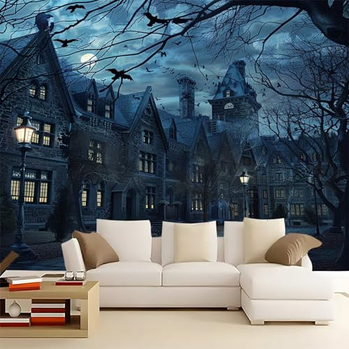 Fototapete Stadt Architektur Schloss Fledermaus 350x256cm Bunt Panorama Wandtapete Dekoration, UV-Beständig Moderne Vlies Wanddekoration für Wohnzimmer Schlafzimmer