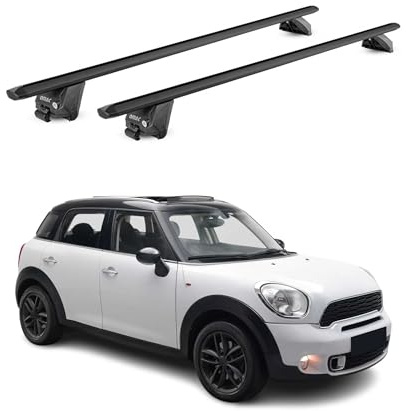 OMAC Dachträger für Mini Countryman R60 F60 2010-2023 Aluminium Schwarz | TÜV geprüft, bis 100 kg Traglast, T-Nut-Befestigung, für integrierte Dachreling geeignet, Querträger, Grundträger