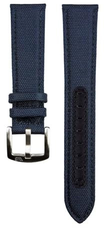 WB Original Premium Segeltuch-Uhrenarmband | Dunkelblau - 20 mm - Schließe: Silber Gebürstet | Cordura, Leder | Ersatz-Armband