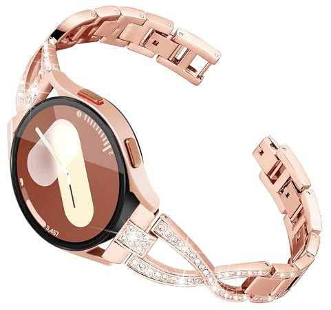 Ocaer Slim Bling Metal Strap for Samsung Galaxy Watch 7/6/5/4, Galaxy Watch 6 Classic - 20mm, Rose Gold for Women