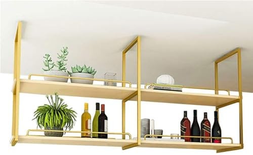 GUIXAN Mensole sospese - Portabottiglie da soffitto, Supporto per Piante da soffitto sospeso, portabicchieri da Vino in Legno massello di Ferro battuto, espositore da Bar Ristorante, ripi