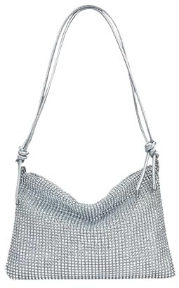 Clutch Silber,Clutch Damen Glitzer Tasche Dirndl Tasche,Abendtasche Damen,Hohe Kapazität mit Reißverschluss Tasche mit Strasssteinen für Abend Prom Hochzeit Party Bankett(silber)