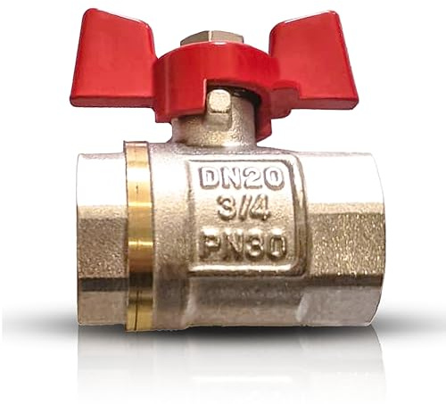 PipeSan Kugelhahn 3/4 DN20 PN16 – Messing vernickelt (CW617N) – Innengewinde BSP (G 3/4) – Volldurchfluss – roter Flügelgriff – Absperrventil für Wasser, Heizung & Garten | Kugelhahn 3/4 Zoll