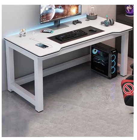 Carbon Fibre Gaming Desk Home Office Double PC Table 130x60x75cm White Modern Student Study Desk for Bedroom