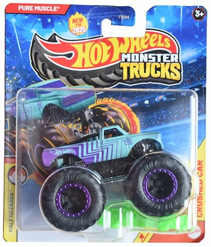 Hot Wheels Monster Trucks Pure Muscle, Half Hazards 1/4 Includes Crushed Car
