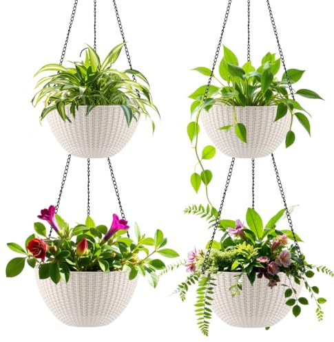 RooTrimmer Hängende Pflanzgefäße für Innen- und Außenbereich, 20,3 cm und 25,4 cm, 4 Packungen Hängender Blumentopf mit Drainagelöchern, Selbstbewässernder Hängekorb Perfekt für Haus, Büro und Garten