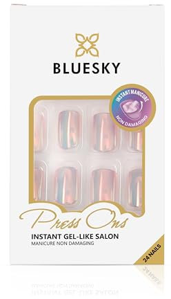 Bluesky Press On Nails - Square Tip - Mirror Glaze False Nails With Glue Tabs, 24Pcs Press On Nails in Various Sizes, Fake Nails for Women