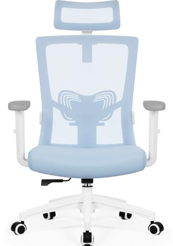 Daccormax Chaise Bureau Ergonomique, Fauteuil de Bureau Confortable à roulettes, Siège Inclinable Pivotant, Accoudoirs et Support Lombaire Réglables, Maille Respirante, Bleu