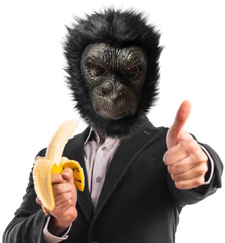 Glaxcidy Masques de Gorille, Masque de Singe D'Halloween, Masque D'animal à Tête Complète en Latex, 3D Masque de Chimpanzé Réaliste, Accessoires de Fête Costumée de Chimpanzé Masques de Cosplay (B)