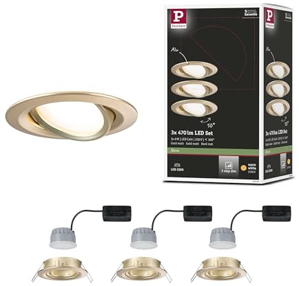 Paulmann 92406 LED Einbauleuchte 3-Step-Dim Nova Coin rund 84mm 50° Coin 3x6W 3x470lm 230V dimmbar 2700K Gold matt