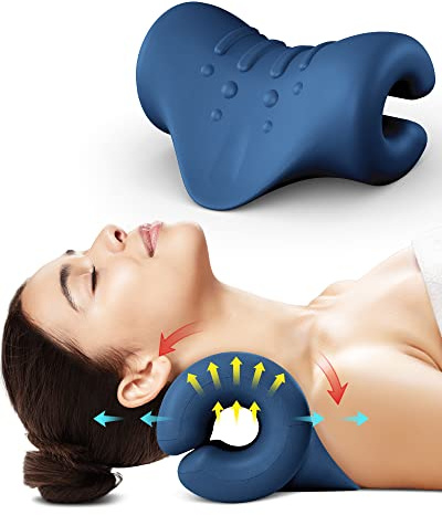 BLABOK Nacken-und Schulter-Relaxer,tragbares zervikales Traktionsgerät,Nackendehner,Nackenhaltungskorrektur,Chiropraktik-Kissen zur Linderung von Kiefergelenksschmerzen