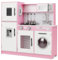COSTWAY Kids Wooden Kitchen, Pretend Play Kitchen with Light, Sound, Oven, Washing Machine, Microwave, Water Dispenser, Telephone & Utensils, Children Chef Role Playset for Boys Girls (White+Pink)