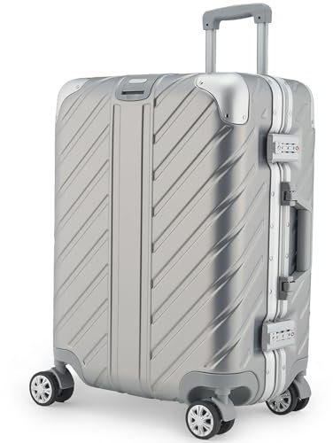 LETTOO 55x40x20 Handgepäckkoffer| Reisekoffer mit Rollen - Extrem Stabiler Trolley Koffer mit Laptoptaschen-Befestigung [WASSERGESCHÜTZT] mit Eckenschutz (Silber Handgepäck 20 Zoll)