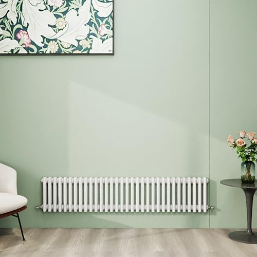 Simple Bathroom Column Radiators White 300×1460mm Horizontal Triple Traditional Cast Iron Style Interior Designer Radiator